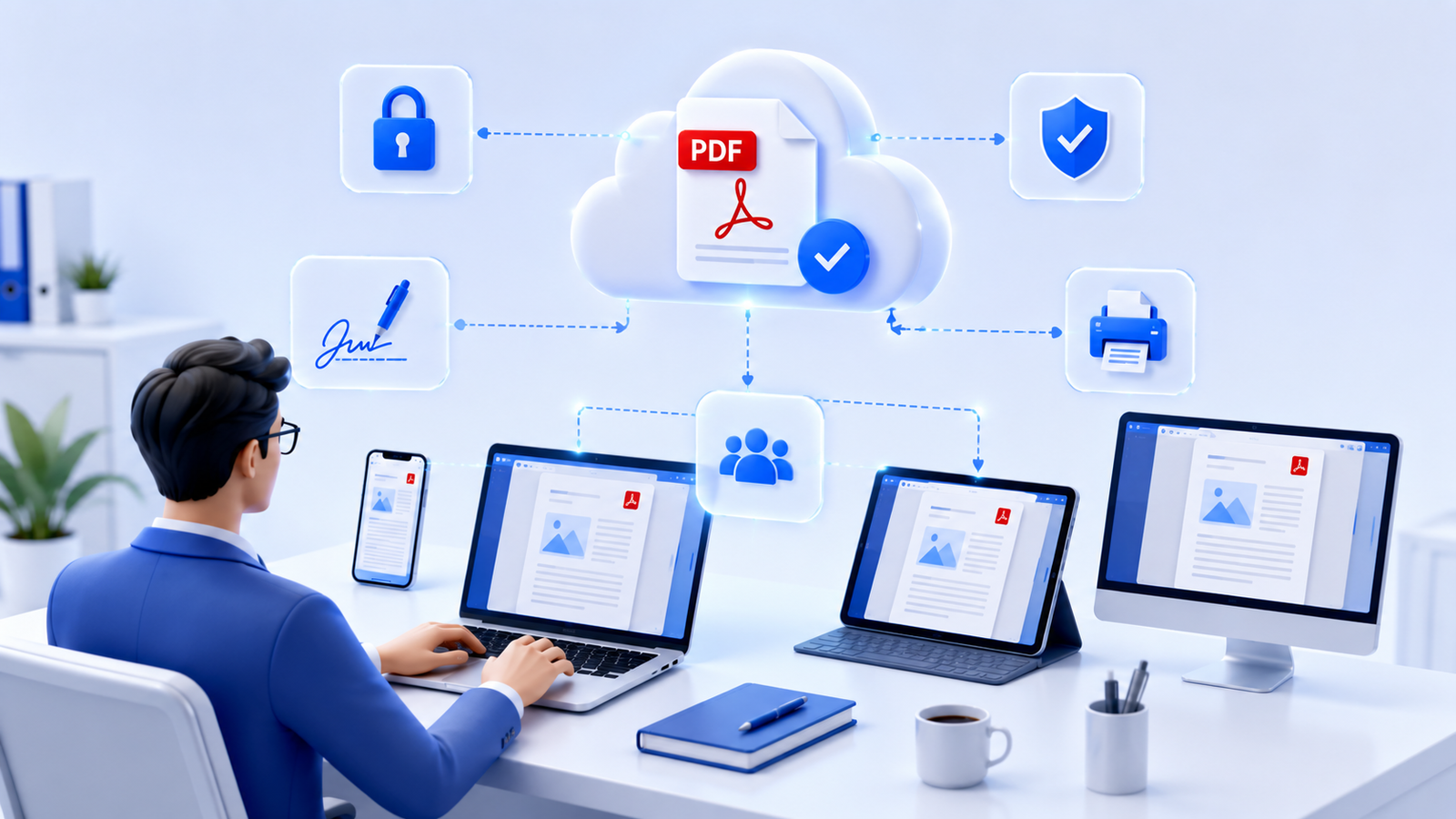 Professional illustration showing the benefits of PDF documents